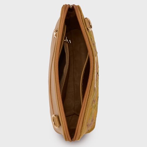 Image of Caprese Siji Tresana Small Crossbody Bag for Women | Kashida Embroidery Sling with Adjustable & Detachable Strap, Secured Zip Closure | Stylish & Spacious Handbag for Everyday Use & Travel
