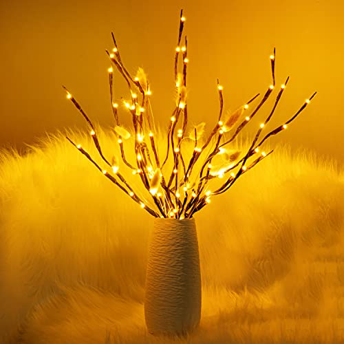 3PK 60" Led Branches, Twig Lights for Vase, Willow Branches with USB Plug, Artificial Tree DIY Decorative Lights for Holidays, Warm White