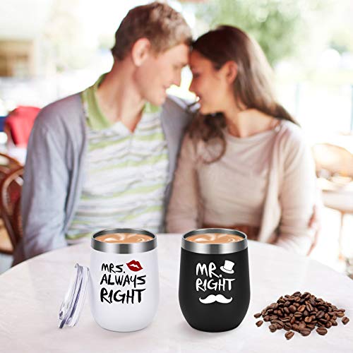 Livole Juego de 2 vasos de vino, Mr Right and Mrs Always Right, regalos divertidos para parejas, aniversario de boda, 12… - Imagen 3