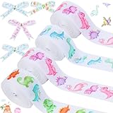 Cheerupp 4 Rolls Dinosaur Themed Ribbons, 20 Yards Safari Jungle Craft Ribbons for Wreath Hair Bow Wrap Gifts Pack, Pink Grosgrain Ribbons Birthday Wedding Gender Reveal Party Accessory Decorations
