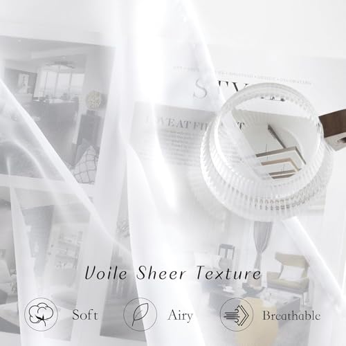 Image of NICETOWN White Sheer 54 inch Length Curtains, Grommet Soft Voile Sheer Light Filtering Lightweight & Breathable Window Treatments for Nursery /Cafe, W30 x L54, 2 Panels