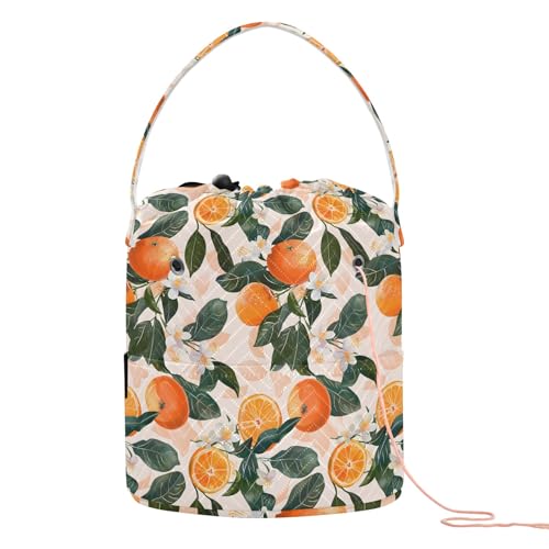 Yarn Storage Bag Small Crochet Bag Knitting Bag Organizer Oranges Flowers Light Pink Yarn Bags for Crocheting Basket
