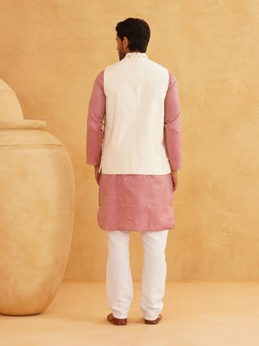 Sojanya (Since 1958 Men'S Silk Blend Pink Kurta & Cream Pyjama With Cream Embroidered Nehrujacket4