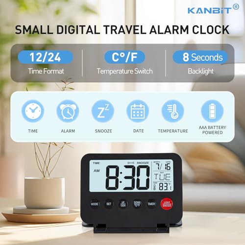 Kanbit KB-2405 Small Digital Travel Alarm Clock, Large Lcd Display Front Button thumb #1