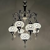 Fiunkes 9-Globes Turkish Chandeliers, Moroccan Mosaic Pendant Lights Fixtures Vintage Handmade Glass Hanging Ceiling Lights Decor for Living Room Restaurant Cafe Bar, Height Adjustable,B