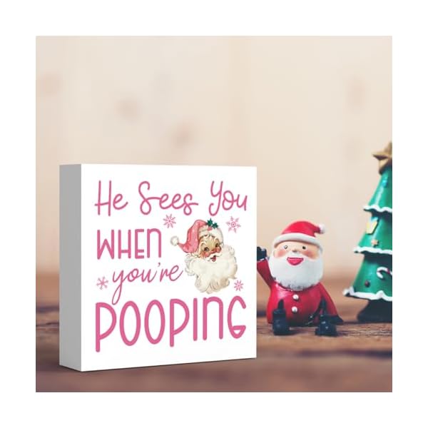 Funny christmas bathroom decor pink christmas decoration funny christmas gift christmas decorations for bathroom wooden box sign for home farmhouse office living room table shelf tiered desk decor  urban country home decor