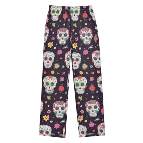 Boys' Pants Skull Flower Black Pattern Long Bottoms Jogger Pants Elastic Waist Trousers with Pockets S-XL