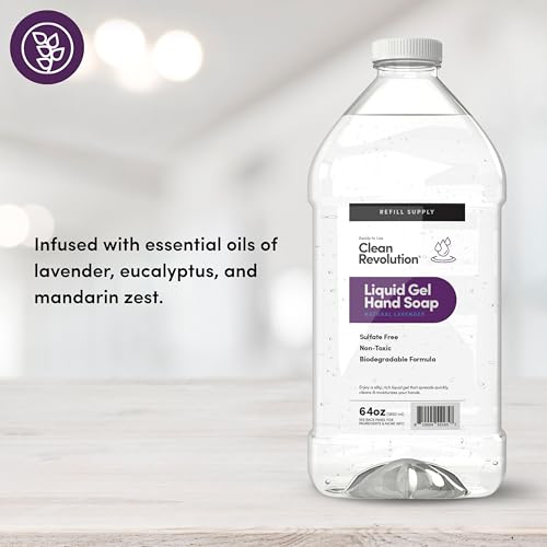 Image of Clean Revolution Liquid Gel Hand Soap Refill with Real Essential Oils - Sulfate-Free Gel Hand Wash, Moisturizing Bulk Refill, Non-Toxic Formula, Made in the USA (Natural Lavender) 64 Fl Oz