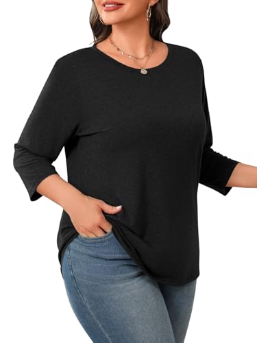 Beautife Plus Size Tops for Womens 3/4 Sleeve Casual T Shirts Loose Fit Tunic Blouse3