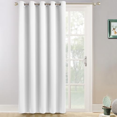 Yakamok Wide Thermal Blackout Patio Door Curtain Panel, Thermal Insulated Curtains, Grommet Extra Wide Curtains for Sliding Glass Door, Pure White, W70 x L84, 1 Panel