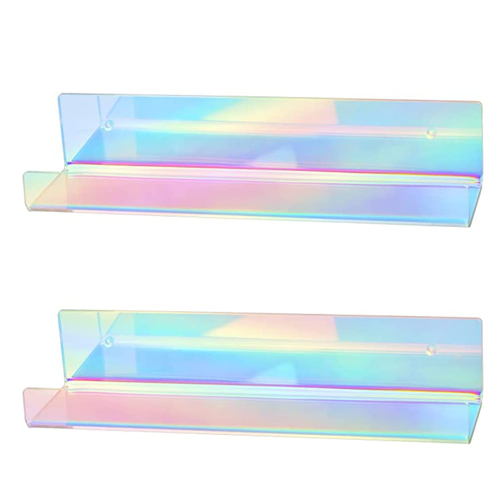 CTRLZS 2Pcs Rainbow Acrylic Wall Mounted Floating Bookshelf for Picture Display Toy Organizer Record Rack