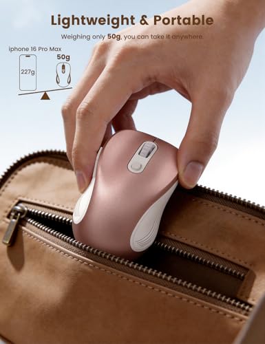 Image of WisFox 2.4G Wireless Mouse for Laptop, Ergonomic Computer Mouse with USB Receiver and Type-C Adapter, 3 Adjustable Levels DPI, 6 Button Cordless Wireless Mice (Rose Gold)