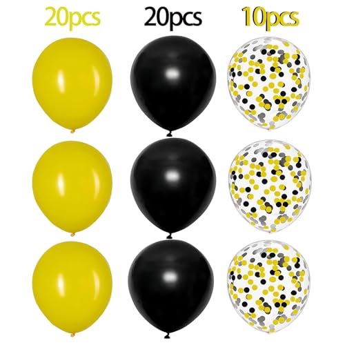 Image of 50Pcs 12inch Yellow and Black Party Balloons with Yellow Black Confetti Balloons for Birthday, Baby Shower,Family Parties,Graduation Engagement Decoration