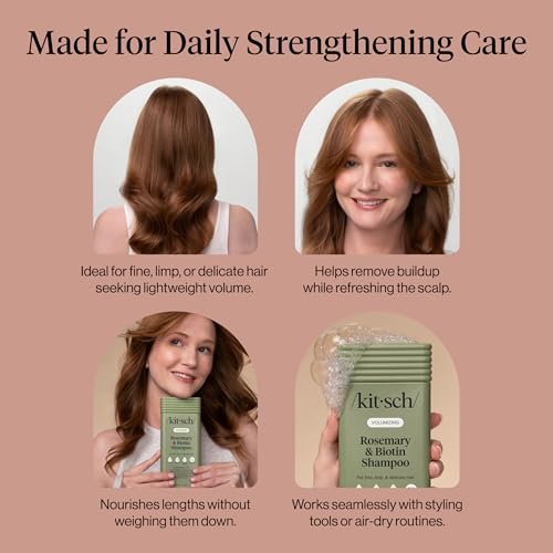 Image of Kitsch Volumizing Rosemary & Biotin Liquid Shampoo for Hair Growth - Shampoo for Men and Women, Boosts Fullness & Shine After 1 Use - Clean Bio-Based Hair Care, Color-Safe, Made in USA - 12 oz