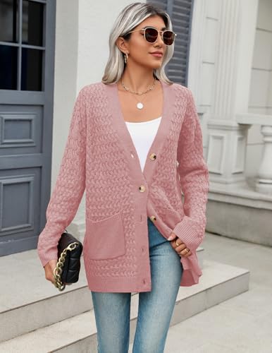 Image of Zeaoo Cardigan Sweaters for Women Long Sleeve Fall Clothes Button Down Tops | Long Sleeve Chunky Cable Knit Fall Cardigans Sweaters,Button Down Open Front Outerwear,Womens Tops,Cardigan with Pockets