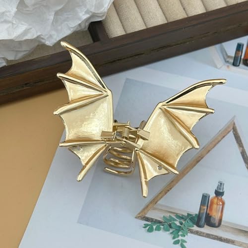 Pinza para cabello metálica color oro con diseño de murciélago miniatura 2