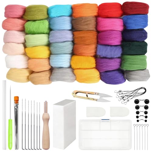 MFUSUL 36 Farben Filzwolle Set 108g Merinowolle für Nassfilzen & Trockenfilzen Weiche Naturfasern für DIY Basteln & Kunsthandwerk