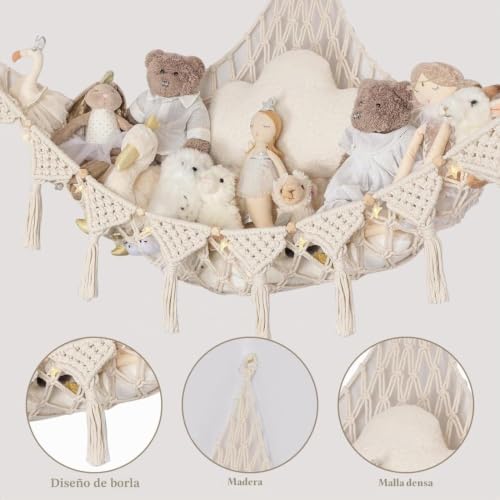 Miniatura 3 de Hamaca De Juguete, Red De Almacenamiento De Animales De Peluche, Macramé, Bohemio, Soporte Para Juguetes De Peluche, Organizador Colgante Para Dormitorio