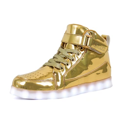 IGxx LED Shoes for Kids Light Up Shoes Boys Girls Fashion High Top LED Lights Sneakers Kids Glowing Gold Little Kids 1