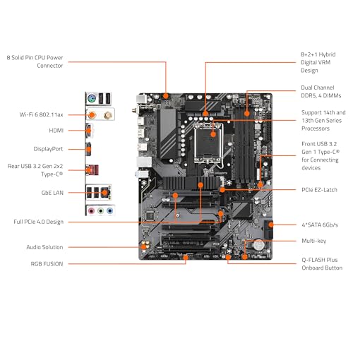 Image of GIGABYTE B760 DS3H AX V2 LGA 1700 Intel B760 ATX Motherboard with DDR5, Dual M.2, PCIe 4.0, USB 3.2 Gen 2x2 Type-C, WiFi 6, 1GbE LAN, Q-Flash Plus, EZ-Latch