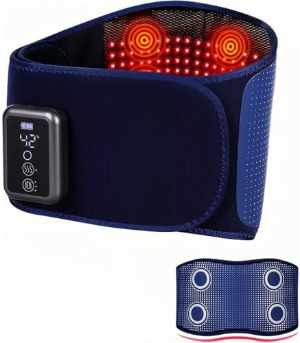 Cordless Back Massager Belt - FSA-HSA Eligible Red Light Therapy Massage Belt with 5 Heating Levels,3 Vibration Modes, Lower Back Massager for Pain Relief Deep Tissue,4 Motors,Battery-Powered (Blue)