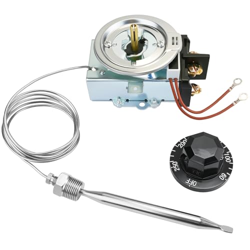 D1/D18 Thermostat for Steam Table, Buffet Table Temperature Control, 30A RES, 125-277VAC, 60°~250°F, 3/8' × 4-1/2' Bulb, Compatible with Most Brands of Steam Table and Buffet Table