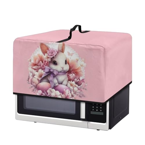 Image of Microwave Oven Cover Protective Kitchen Appliance Dustproof Cover Stain-Resistant Air Fryer Toaster Oven Protector Easter Decor, L, Pink Floral Rabbit Easter Egg