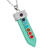 Nupuyai 7 Chakra Stone Necklace for Unisex, Healing Crystal Point Pendant with Chain for Women and Men, Green Howlite Turquoise
