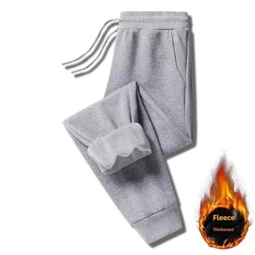 Winter Men's Fleece-Lined Thickened Casual Pants Solid Simple Loose-Fit Sports Straight-Leg Trousers3