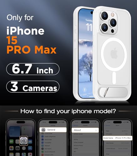 Image of Magnetic Compatible with iPhone 15 Pro Max Case, [Built-in Invisible Kickstand][Compatible with MagSafe][Military Grade Shockproof] Slim Translucent Matte Phone Case for iPhone 15 Pro Max 6.7 inch