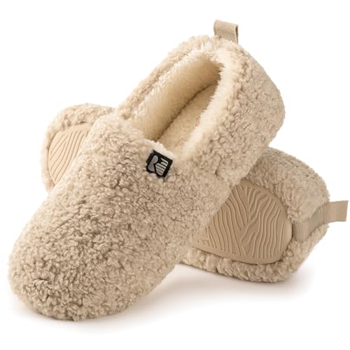RockDove Women's Faux Shearling Closed Back Slipper with Memory Foam, Size 9 US Women, Beige