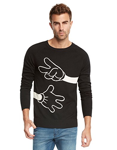 Jack & Jones Men's Crew Neck Mickey Slim Fit Sweater-Black/White-Large