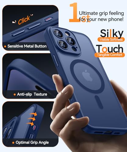 Image of CANSHN Magnetic Compatible with iPhone 16 Pro Case, Upgraded [Full Camera Protection] [Compatible with Magsafe] [Translucent Matte] Shockproof Protective Phone Case Cover 6.3 Inch - Deep Blue