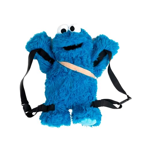 United Labels Sesamstraße Krümelmonster Rucksack 38 cm, 3D Plüsch Rucksack mit verstellbaren Gurten, Plüschtier blau