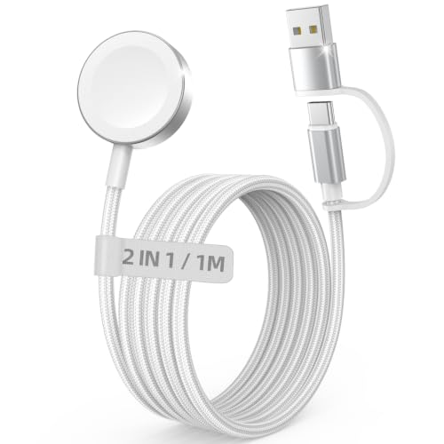 Image of 2 in 1 Design for Apple Watch Charger USB C+A Magnetic Charging Cable Portable Wireless Charging Accessories Compatible with iWatch Series 11 /10 /9 /8 /7 /6 /5 /4 /3 /2 Ultra 3 /2 /SE-3.3FT