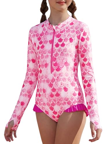 Image of GRACE KARIN Girls One Piece Swimsuits Long Sleeve Bathing Suits Swimwear 5-14Y