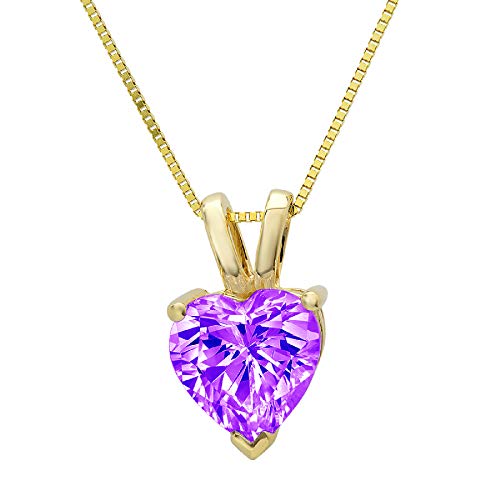 2.0 ct Brilliant Heart Cut Stunning Genuine Natural Purple Amethyst Ideal VVS1 D Solitaire Pendant Necklace With 16" Gold Chain Box Birthstone Solid 14k Yellow Gold Clara Pucci