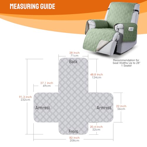 Image of VANSOFY 100% Waterproof Recliner Chair Covers, Recliner Cover Non-Slip Dog Chair Cover Furniture Protector Washable Slipcover with Pocket, Elastic Straps for Pets, Dogs(Light Green, 28 inch)