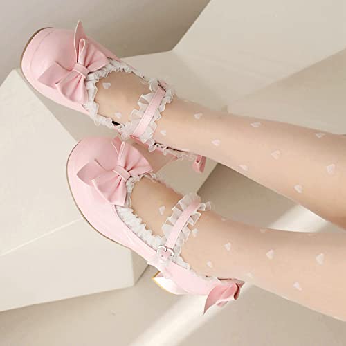 Image of LUXMAX Women Kawaii Mid Block Heel Mary Jane Rockabilly Pumps with Bow Platform Chunky Heel Cute Sweet Shoes