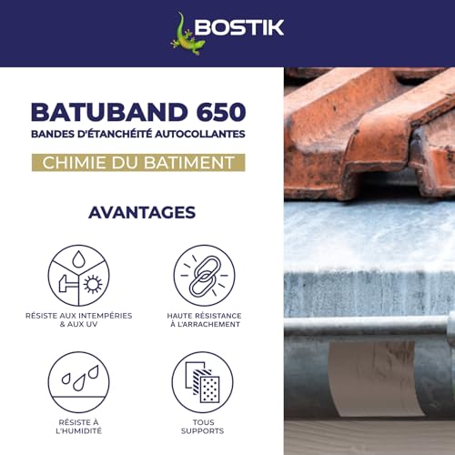 Image of Bostik Batuband 650 - Self-Adhesive Cold Sealing Tape - Cover, Facade, Glazing, Masonry, Industry - 1 Roll - Orange - Length 10 m, Width: 10 cm, Thickness: 0.8 mm