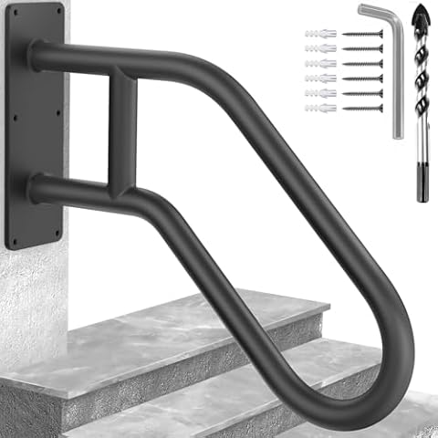 MAICOBI Handrails for Outdoor Steps, Wall Mount Grab Bars, Stair Railing for 1-3 Steps, Kit with Hand Rails for Stairs, Elderly, Kids, Disabled,Pregnant Women (Black 23.2'') Cover