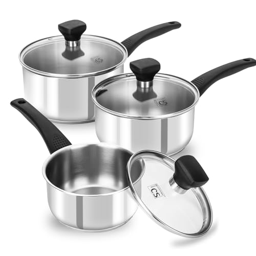 KOCH SYSTEME CS Stainless Steel Sauce Pan with Lid, 1QT & 2QT & 3QT Stainless Steel Saucepan Set...