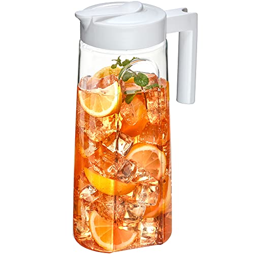 Amazing Abby - Slim - Tritan Pitcher (64 oz), Unbreakable Plastic Water Pitcher with Lid, BPA-Free, Heat-Resistant, Dishwasher-Safe, Great for Both Iced and Hot Drinks, Indoors and Outdoors, White