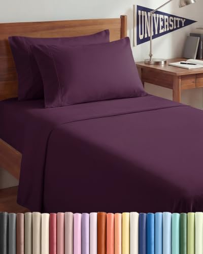 Image of Twin 4 Piece Bed Sheet Set - Breathable & Cooling Sheets - Deep Purple