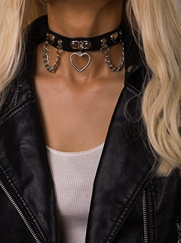 Sacina Goth Black Heart Chain Choker Necklace, PU Leather Choker, Halloween Christmas New Year Jewelry Gift for Women2