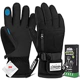 Hikenture Ski Gloves Snow Gloves for Men&Women, 3M Thinsulate Waterproof Snowboard Gloves, Insulated Touchscreen Snowmobile Gloves for Cold Weather, Windproof Warm Skiing Gloves, Black-M