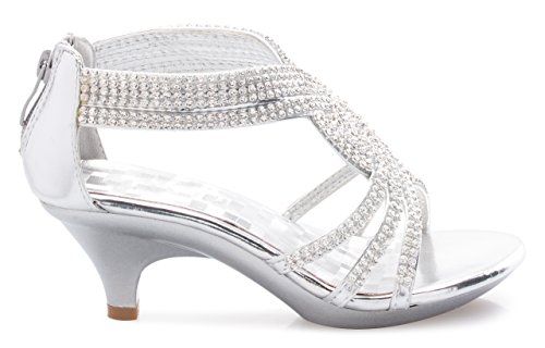 Olivia K Girls' Kids Open Toe Strappy Rhinestone Dress Sandal Low Heel Shoes - Wedding, Dress, Dance, Flower Girl2