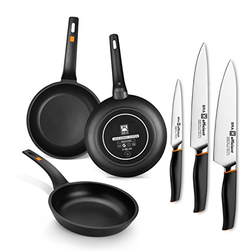 BRA Efficient - Set de 3 sartenes, 18-22-26 cm, aluminio fundido con antiadherente Platinum...