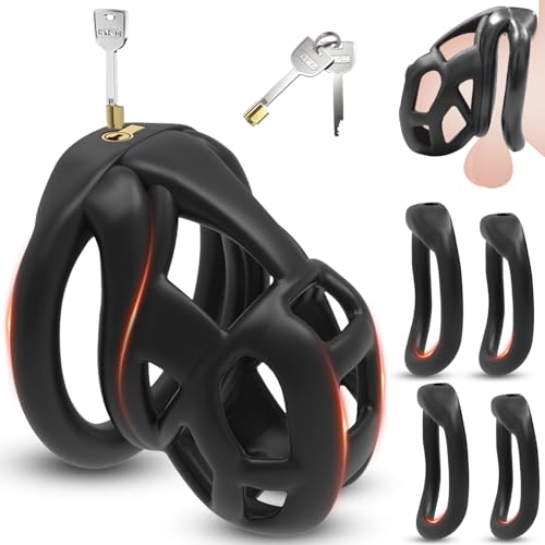 BDSMJOY 7.0 Cobra Peniskäfig Keuschheitskäfig Herren,3D Chastity Cage mit Super-Unsichtbar Schloss & 4 Arc Penis Ring Hodenri