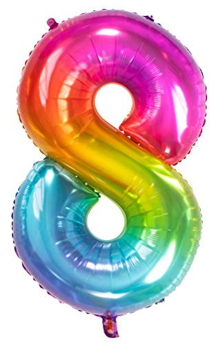 Folat 63248 Globo de Aluminio Número Figura 8 Yummy Gummy Rainbow 86 cm - decoración globos de helio para cumpleaños, aniversario